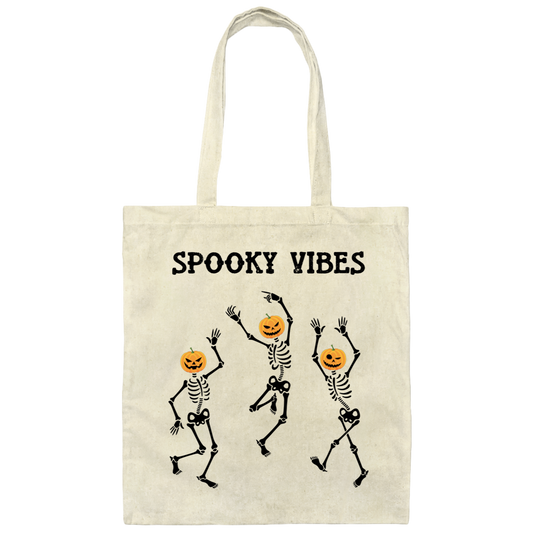 Spooky Vibes, Dancing Skeleton, Happy Halloween Canvas Tote Bag
