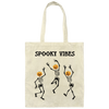 Spooky Vibes, Dancing Skeleton, Happy Halloween Canvas Tote Bag