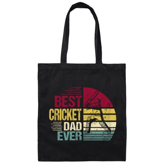 Retro Cricket Love Gift, Best Cricket Dad Ever, Daddy Gift, Best Cricket Canvas Tote Bag