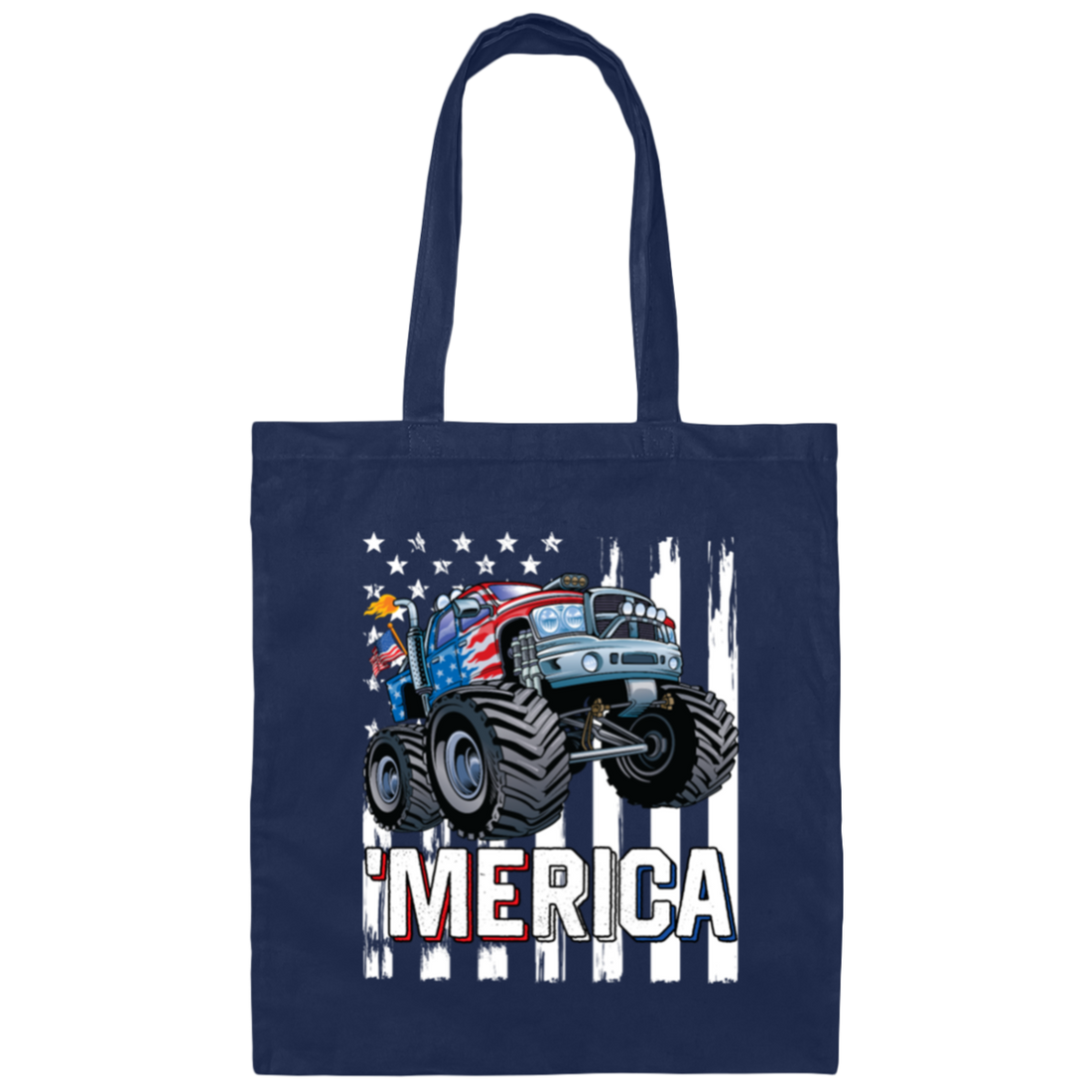 America Lover, Monster Truck USA Flag, Patriotic Boy Lover Canvas Tote Bag