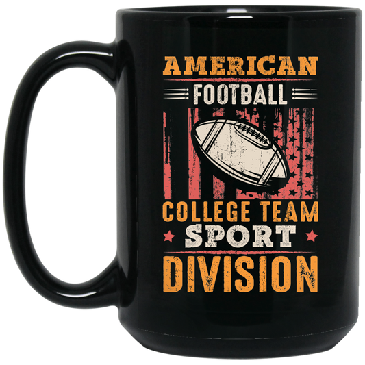 American Football Gift, College Team Sport Dividion, Football Team Black Mug