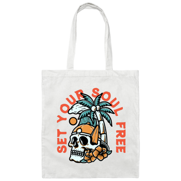Set Your Soul Free, Cool Skull, Palm Tree On The Beach Canvas Tote Bag