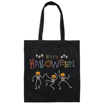 Happy Halloween, Skeleton Dancing, Funny Halloween Canvas Tote Bag