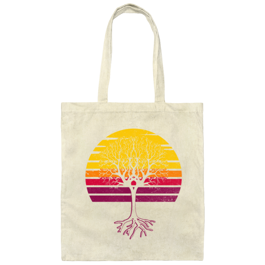 Retro Sun Tree, Earth Day, Arbor Day Canvas Tote Bag