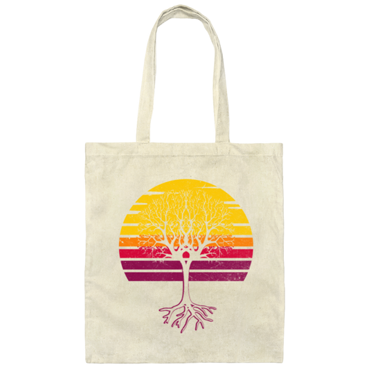 Retro Sun Tree, Earth Day, Arbor Day Canvas Tote Bag