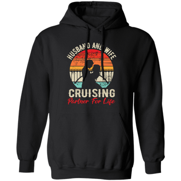 Husband And Wife Cruising Partner For Life, Retro Valentine, Couple Silhouette Pullover Hoodie