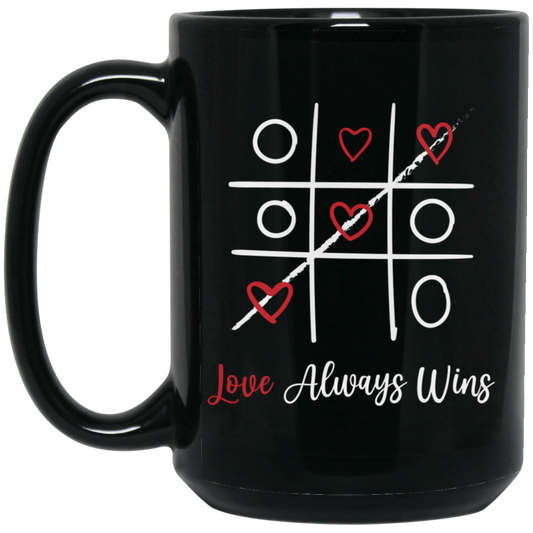 Love Always Wins, Love Gomoku, Valentine Gomoku, Valentine Game Black Mug