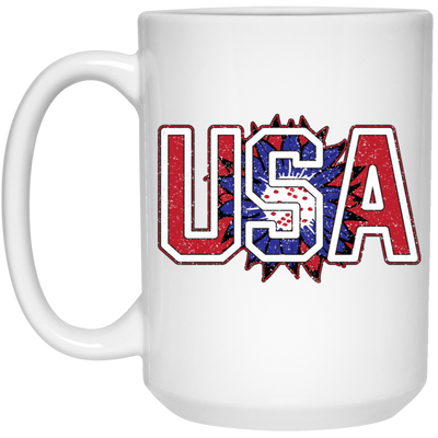 USA Flag, American Sunflower, Retro American Flower White Mug