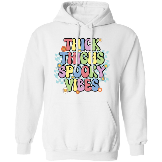 Thick Thighs Spooky Vibes, Spooky Boo, Groovy Boo Pullover Hoodie