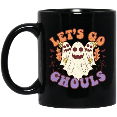 Let's Go Ghouls, 3 Boos, Funny Boo, Groovy Halloween Black Mug