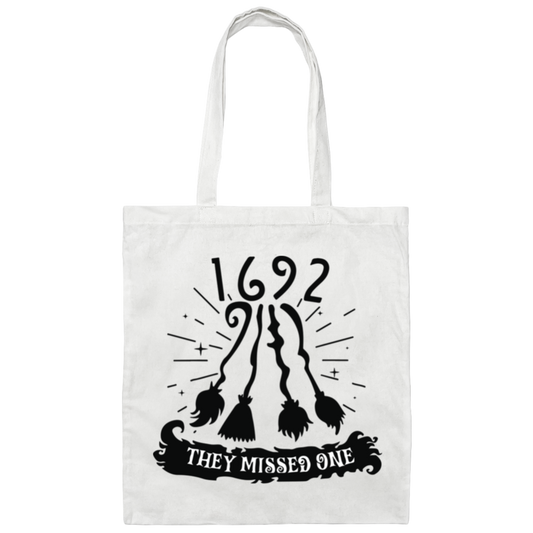 1692 They Missed One For Witch Halloween, Trendy Halloween Canvas Tote Bag