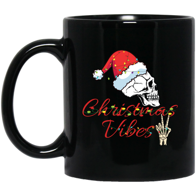 Christmas Vibes, Skull In Christmas, Skull Wear Christmas Hat, Merry Christmas, Trendy Christmas Black Mug