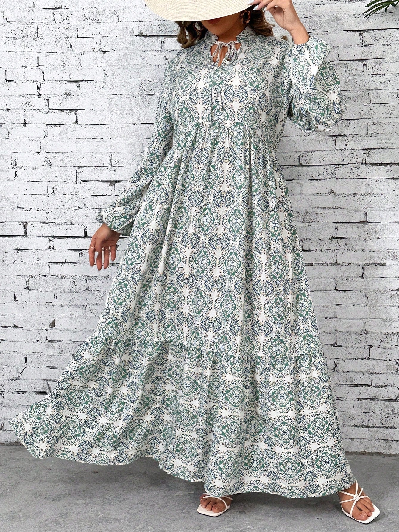 Upgrade your wardrobe with our Effortless Elegance: Plus Size Casual Allover Print Lantern Sleeve Long Dress. Made for comfort and style, enjoy the flowy silhouette and eye-catching print. Perfect for any occasion, you'll effortlessly stand out in this elegant dress.