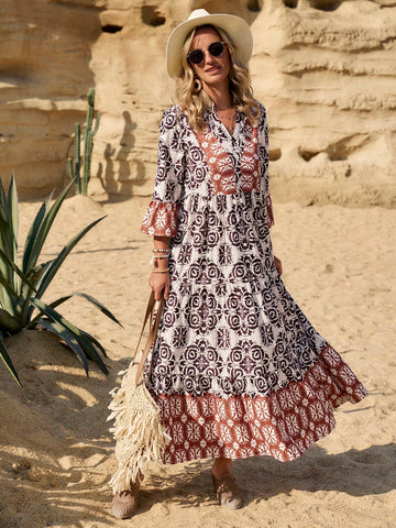 Get ready to escape this summer in style with our Effortless Elegance Printed Flare Sleeve Midi Dress! Featuring a unique print and flattering flare sleeves, this dress will effortlessly elevate your summer wardrobe. Perfect for any casual occasion, it's the ultimate combination of elegance and ease.