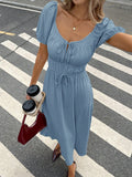 Step into summer with this playful puff sleeve dress, designed for effortless style and comfort. Its solid color and casual fit make it perfect for sunny days, while the puff sleeves add a fun, flirty touch. Whether you're out for brunch or a stroll in the park, this dress keeps you cool and chic all day long.