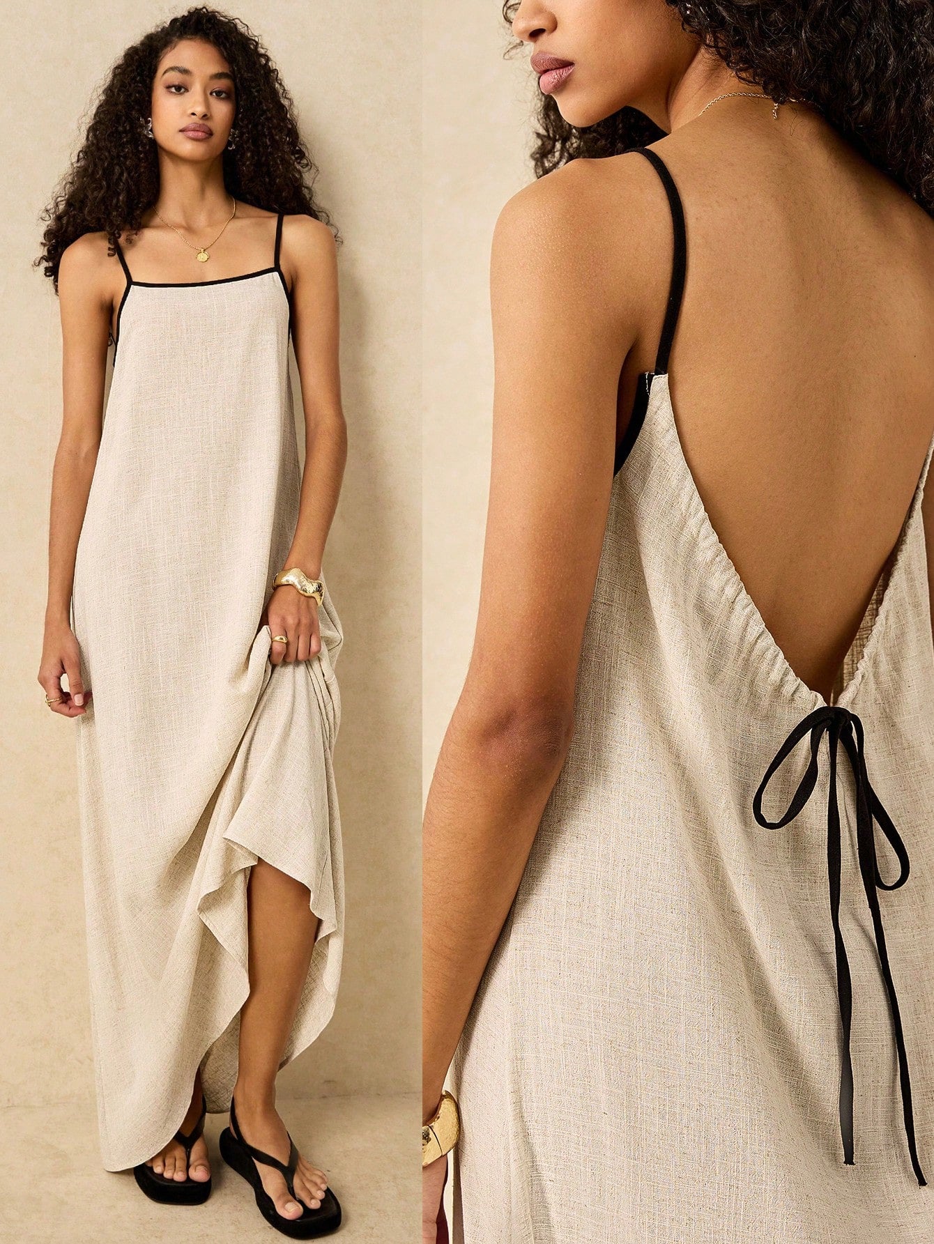 Get effortlessly chic and resort-ready with our Backless Linen Maxi Dress. Made from high-quality linen, this dress is perfect for any vacation or summer outing. Show off your style with the unique backless design while staying comfortable in the warm weather. Upgrade your wardrobe with this must-have piece!