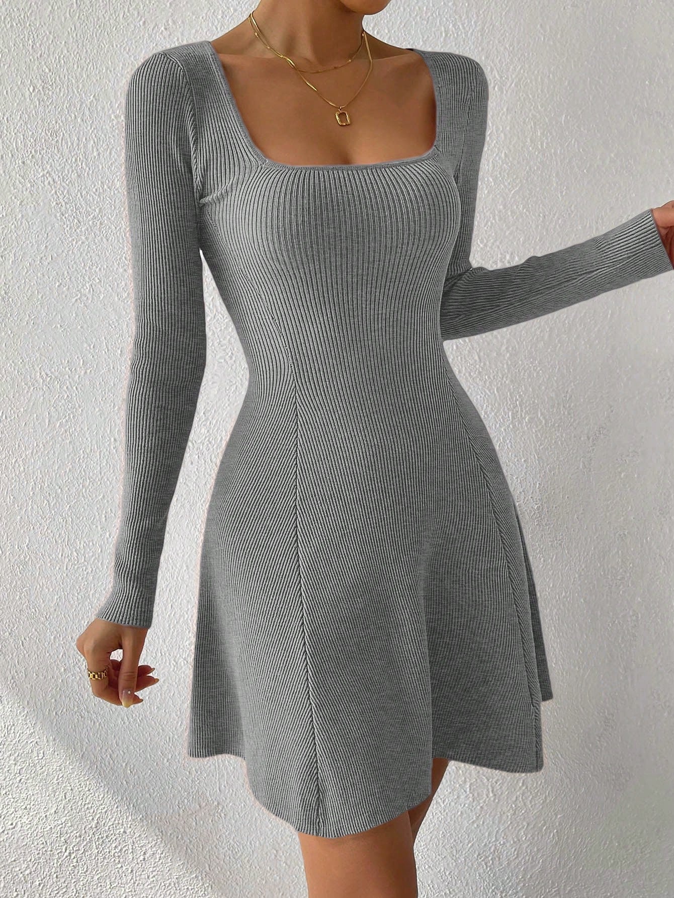 Effortlessly exude style in our Square Neck Ribbed Knit Sweater Dress. The stretchy ribbed knit fabric hugs your curves in all the right places. The square neckline adds a touch of sophistication while the sweater dress design keeps you warm and comfortable. Perfect for a day at the office or a night out.