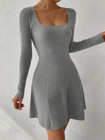 Effortlessly exude style in our Square Neck Ribbed Knit Sweater Dress. The stretchy ribbed knit fabric hugs your curves in all the right places. The square neckline adds a touch of sophistication while the sweater dress design keeps you warm and comfortable. Perfect for a day at the office or a night out.
