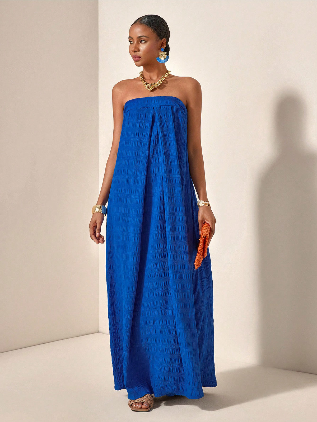 blue strapless dress with pockets Effortlessly Chic Summer Size:MED 6/8 line silhouette flatters the size_m/l Inspire Chic Pinafore Dress