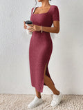 Experience effortless elegance this summer with our Effortlessly Chic Square Neck High-Split Maxi Dress for women. Featuring a flattering square neckline and a high slit design, this dress offers both style and comfort. Perfect for any summer occasion, elevate your wardrobe with this must-have dress.
