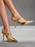 Step into the spotlight with these stunning EleMetallic Gold Pointed Toe Stiletto Pumps—your ticket to holiday glamour! The shimmering metallic gold finish catches every light, while the sharp pointed toe and sleek stiletto heel elongate your silhouette for an undeniably chic look. Perfect for Christmas parties, festive galas, or any occasion calling for show-stopping style. Slip them on and watch heads turn as you command the room with confidence and sparkle. Because the holidays deserve shoes as fabulous 