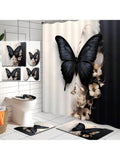 Add a touch of whimsy to your bathroom with our Elegance in Bloom shower curtain set! Featuring a 3D black and white butterfly and flower design, this set includes hooks and a mat for a complete look. Bring a unique and playful touch to your daily routine.