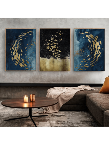 Add a splash of whimsy to your space with this elegant 3-piece goldfish canvas wall art set. Perfect for modern homes or dorm rooms, these vibrant prints bring playful charm and a touch of aquatic grace to any wall. Brighten your decor with these lively goldfish that swim effortlessly into your style!