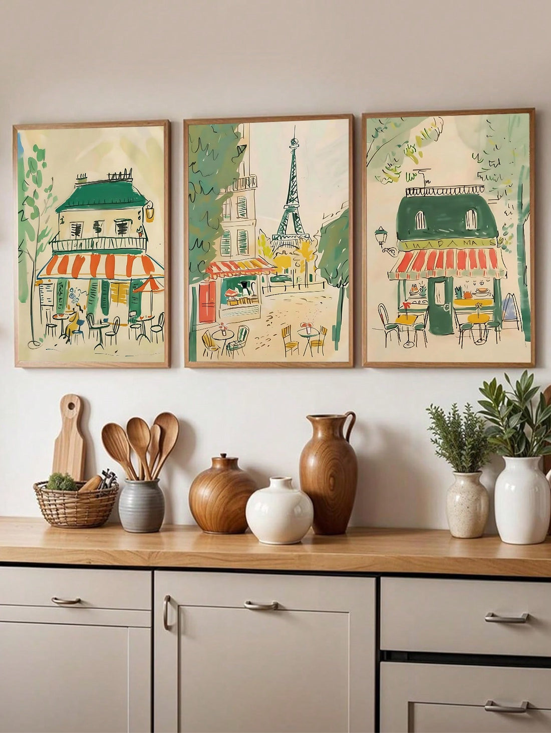 Transform your walls into a Parisian escape with this charming 3-piece wall art set. Each print captures the romantic allure of classic Parisian cafes, blending timeless elegance with contemporary grandmillennial style. Perfect for living rooms, bedrooms, offices, or any space craving European sophistication, these scenic prints add warmth and character without overwhelming your decor. The cohesive collection works beautifully together or mixed with your existing gallery wall. Bring that coveted je ne sais 