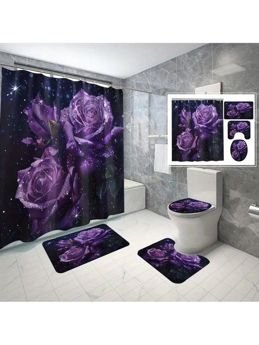 Transform your bathroom into a stylish and functional space with our Elegant 3D-Printed Purple Rose Shower Curtain Set. Made with high-quality material, this waterproof set not only adds an elegant touch with its 3D-printed purple rose design, but also provides essential bathroom decor to keep your space clean and organized.