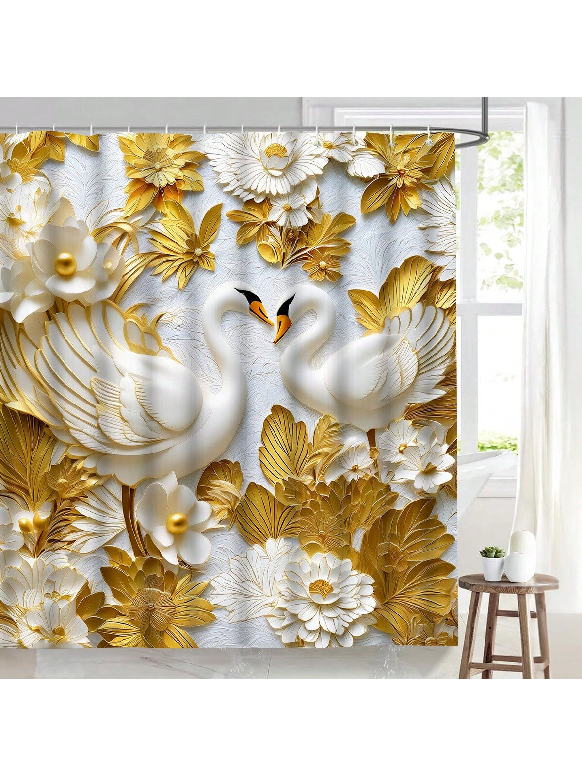 Add some whimsy to your bathroom decor with these elegant 3D embossed swan shower curtain hooks. These waterproof hooks not only add a touch of style, but also provide practical use in keeping your shower curtain in place. Shower time just got a little more fun.