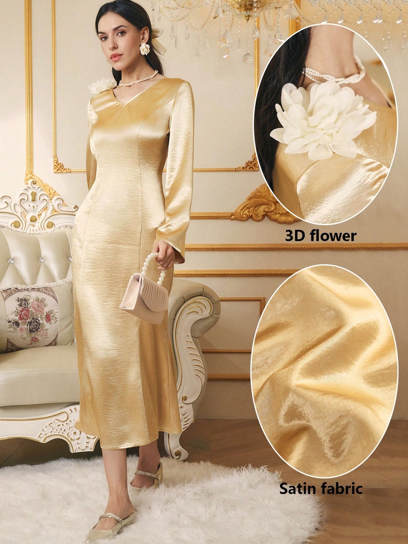 Slip into pure elegance with this stunning 3D floral satin long dress! Featuring dimensional floral embellishments that catch the light beautifully, this gown transforms you into the star of any winter celebration. The luxurious satin fabric drapes gracefully, creating a silhouette that's both sophisticated and show-stopping. Whether you're dancing at a holiday party, walking down the aisle, or making a grand entrance at a special event, this dress delivers that "wow" moment. Perfect for anyone who wants to