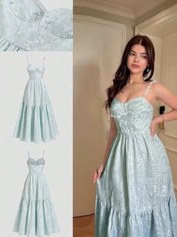 Step into charm with this Elegant A-Line Jacquard Dress, sprinkled with delicate pearl details that catch every eye. Its sleeveless, romantic silhouette effortlessly blends grace and fun, making it perfect for sophisticated ladies who love a playful touch. Whether it’s a garden party or a special night out, this dress brings effortless elegance with a wink.