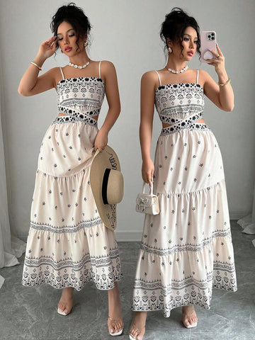 Slip into effortless elegance with this stunning A-line sleeveless dress that's ready for anything. The flattering silhouette skims your curves beautifully, while the eye-catching print design adds personality and flair. A clever hollow waist detail creates visual interest and keeps things fresh. Whether you're heading to holiday celebrations or just living your best everyday life, this versatile piece transitions seamlessly from season to season. Comfortable, chic, and undeniably fun—your new go-to dress a