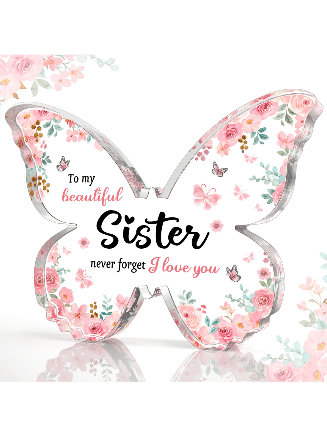 Celebrate sisterhood with our Elegant Acrylic Butterfly Plaque, perfect for special occasions! This unique gift adds a whimsical touch to any room and showcases your love for your sister. Made of high-quality acrylic, it's a beautiful and lasting token of your bond (and sisterly love).