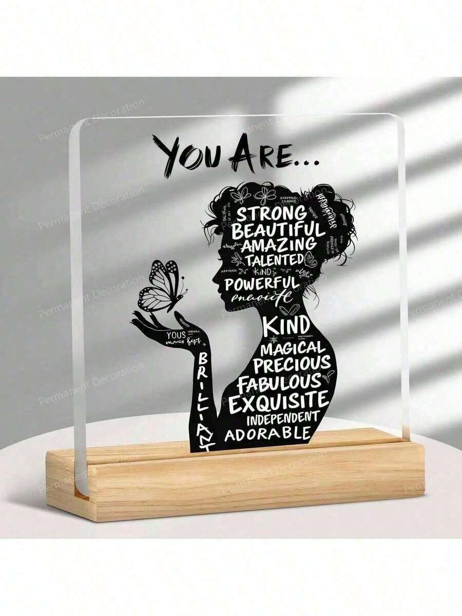 Transform your workspace with this elegant acrylic desktop decoration featuring uplifting positive affirmations. Crafted from premium acrylic, this piece combines modern aesthetics with motivational messaging to inspire confidence and strength throughout your day. Perfect for desks, shelves, or café counters, it serves as a daily reminder of your inner beauty and resilience. The sleek design complements any décor style-from minimalist offices to cozy home spaces-while the clear acrylic construction ensures 