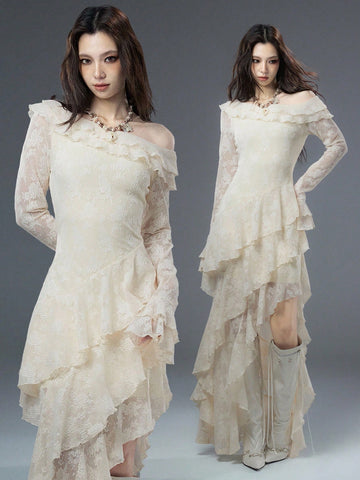 Dare to turn heads with this show-stopping asymmetric hem dress that perfectly blends edgy grunge vibes with bohemian flair. The off-shoulder neckline creates an effortlessly chic silhouette, while the irregular hemline adds movement and personality to every step. Whether you're heading to an autumn festival or winter soirée, this dress transforms any occasion into your personal runway. Layer it with boots and a leather jacket for maximum attitude, or keep it flowing and free—either way, you're guaranteed t