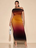 Step into the spotlight with this Elegant Asymmetric Shoulder Plus Size Gradient Dress, designed to make every celebration feel extra special. Its unique one-shoulder design adds a touch of unexpected charm, while the beautiful gradient colors create a stunning visual flow. Perfect for birthdays or any formal event, this dress combines comfort and style to help you shine with confidence and flair.