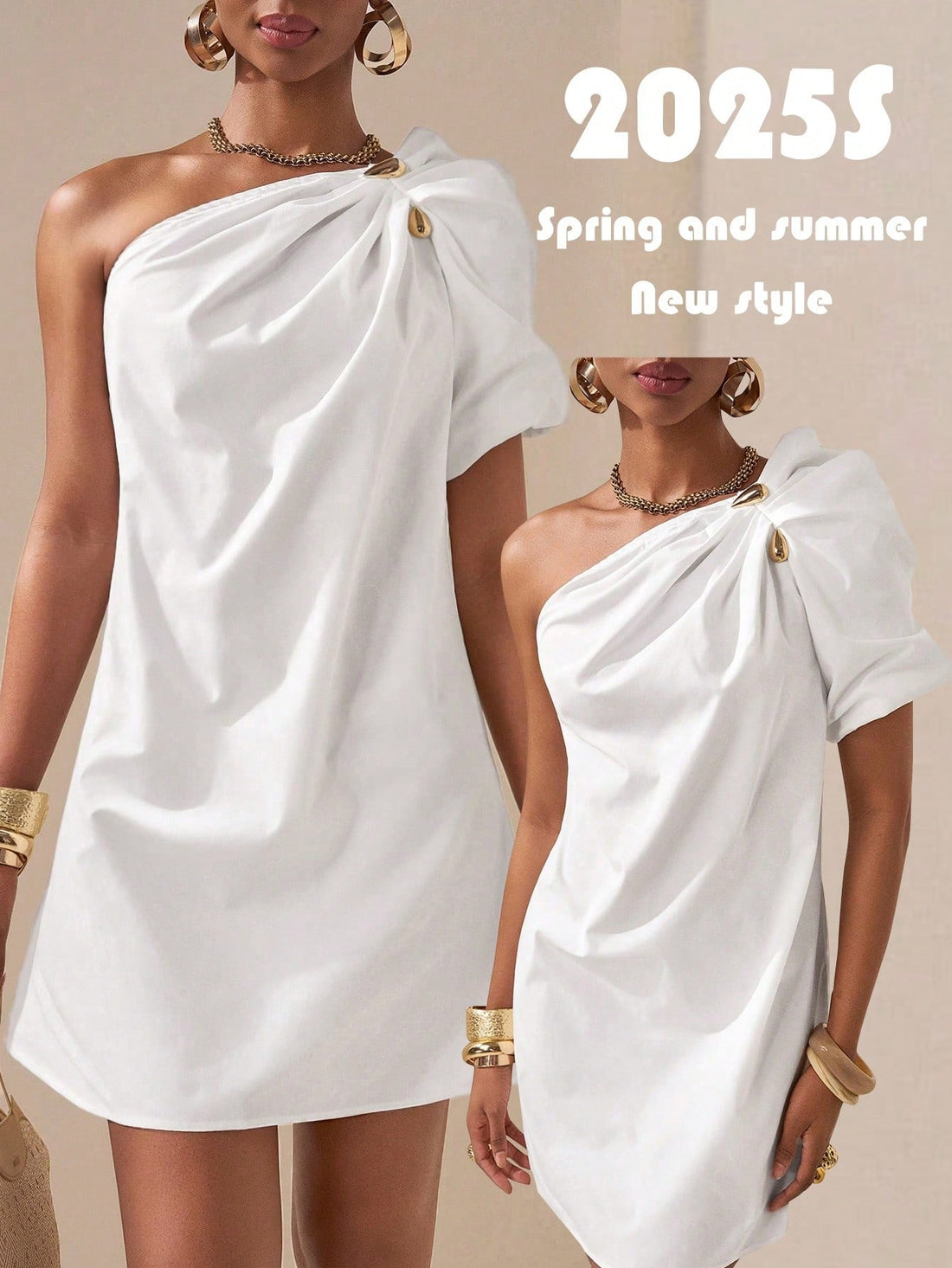 Step into the spotlight with this playful white mini dress featuring charming puff sleeves and a trendy asymmetric hem. Its breezy design makes it your go-to for spring festivals or sunny beach getaways, combining comfort with a flirty, fresh vibe. Embrace effortless style and let your fun side shine!