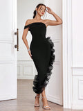 Make a statement at your next celebration in this stunning asymmetrical off-shoulder maxi dress. The dramatic 3D ruffle hem adds movement and flair, while the elegant off-shoulder neckline flatters every frame. Perfect for Halloween parties, Christmas galas, or any special occasion where you want to turn heads. The flowing silhouette offers comfort without compromising on style, making it your go-to choice for unforgettable nights. Dress it up with heels and jewelry, or keep it playfully casual—this versati