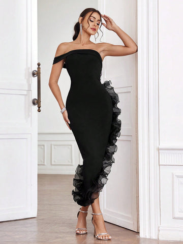 Make a statement at your next celebration in this stunning asymmetrical off-shoulder maxi dress. The dramatic 3D ruffle hem adds movement and flair, while the elegant off-shoulder neckline flatters every frame. Perfect for Halloween parties, Christmas galas, or any special occasion where you want to turn heads. The flowing silhouette offers comfort without compromising on style, making it your go-to choice for unforgettable nights. Dress it up with heels and jewelry, or keep it playfully casual—this versati