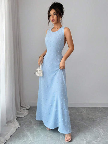 Blue backless A-line dress view 3