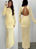 Turn heads in this stunning backless jacquard knit dress that perfectly blends sophistication with a flirty edge. The fitted silhouette hugs your curves beautifully while the intricate jacquard pattern adds visual interest and texture. With its charming round neckline and daring open back, this piece is your go-to for making a bold statement at any occasion. Whether you're heading to a night out or a special event, this dress delivers elegance with just the right amount of sass. Pair it with your favorite h