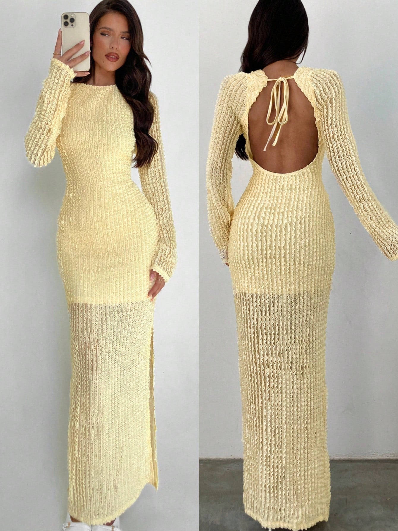 Turn heads in this stunning backless jacquard knit dress that perfectly blends sophistication with a flirty edge. The fitted silhouette hugs your curves beautifully while the intricate jacquard pattern adds visual interest and texture. With its charming round neckline and daring open back, this piece is your go-to for making a bold statement at any occasion. Whether you're heading to a night out or a special event, this dress delivers elegance with just the right amount of sass. Pair it with your favorite h