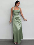 Elevate your style with our Elegant Backless Satin Maxi Dress. Designed with a stunning halter neck, this dress exudes sophistication and grace. Made with luxurious satin fabric, it drapes seamlessly and feels comfortable against the skin. Perfect for special occasions and evening events, this dress is sure to make you stand out with its elegant backless design.