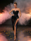 Turn heads with this Elegant Black Beaded Sequin Asymmetric Tube Top Dress, perfect for weddings and lively parties. Its sparkling sequins catch the light, while the asymmetric design adds a fun twist to classic elegance. Feel glamorous and confident as you dance the night away in this stunning statement piece.