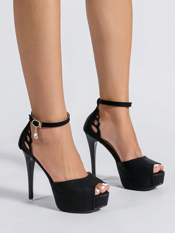 Step into spring and summer with these playful black high heel sandals featuring elegant butterfly wing accents. Designed with a secure buckle closure, they offer both style and comfort for plus-size feet. Perfect for parties or any occasion where you want to flutter with confidence and charm.