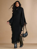 Step into cozy chic with this Elegant Black Fringe Turtleneck Knit Dress. Its soft knit fabric wraps you in warmth, while playful fringe details add flirty movement perfect for autumn adventures. The flattering turtleneck keeps you snug and stylish, making this dress your go-to for sweater weather fun. Dress it up or down easily—comfort never looked this good!