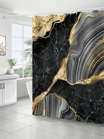Update your bathroom with our Elegant Black & Gold Marble Shower Curtain! This modern design not only adds a touch of elegance to your space, but is also waterproof and mildew-proof. Say goodbye to boring shower curtains and hello to a stylish and functional addition to your decor!