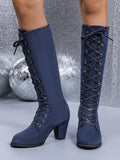 Introducing our elegant black lace-up Roman knight boots for fall/winter, designed specifically for plus size women. These boots not only provide a perfect fit, but also exude style and sophistication. Stay warm and fashionable this season with these comfortable and durable boots. Available in plus sizes.