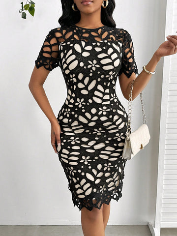 Wow the crowd in our Elegant Black Lace Bodycon Wedding Guest Dress. This sophisticated reception style features delicate lace detailing and a flattering bodycon fit, ensuring you'll look stunning all night long. Perfect for any wedding guest looking to make a stylish statement.